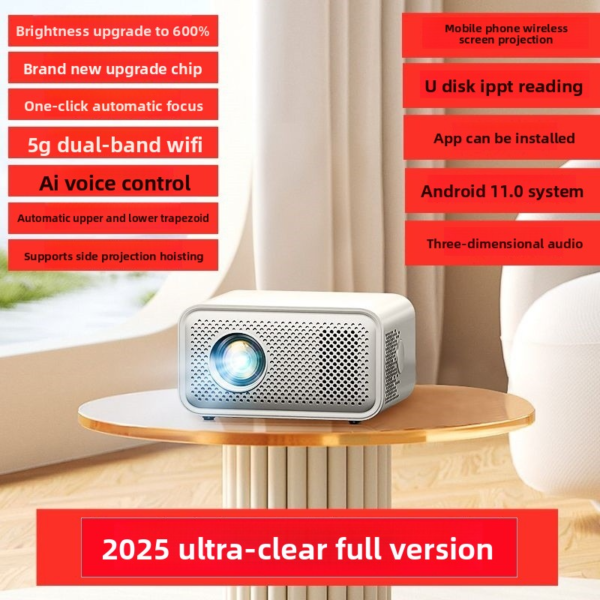 2025 New Ultra HD WiFi Projector – Home Theater Beamer with 5G Screen Mirroring for Bedroom, Dorm & Family Use - 图片 9