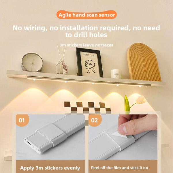 Rechargeable Motion Sensor LED Light – Wireless Cabinet Strip Light with Stick-On Mount, for Closet, Wardrobe, Kitchen & Bar - 图片 5