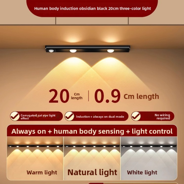 Rechargeable Motion Sensor LED Light – Wireless Cabinet Strip Light with Stick-On Mount, for Closet, Wardrobe, Kitchen & Bar - 图片 4