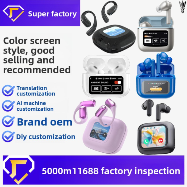 A15 Pro 6th Gen TWS Bluetooth Earbuds – Full Color Touch Display, AI Translator, ANC Noise Cancelling, Wireless Charging, OEM Ready - 图片 3