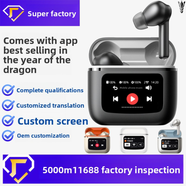 A15 Pro 6th Gen TWS Bluetooth Earbuds – Full Color Touch Display, AI Translator, ANC Noise Cancelling, Wireless Charging, OEM Ready - 图片 6